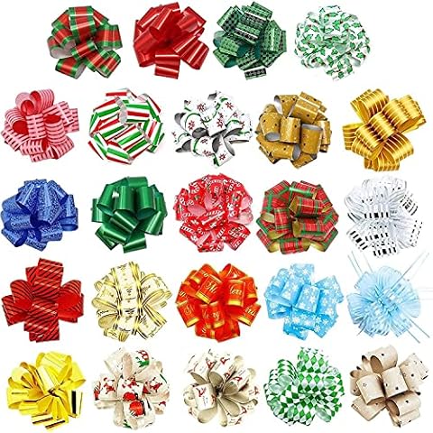 WILLBOND 240 Pieces Pull Bows Decorative Assorted Colors Gift Wrap Ribbon Pull Bows for Christmas Wedding Party Birthday Car Holiday Presents Bags