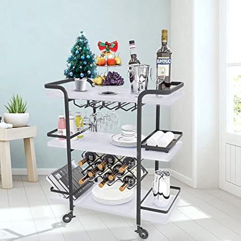 HOMYSHOPY Acrylic Bar Cart with Wine Rack & Glass Holder, 2-Tier Silver  Rolling Cart, Chrome