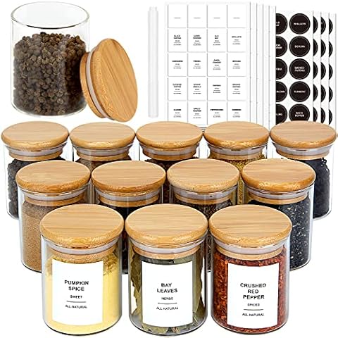 NETANY 24 Pcs GlassSpice Jars 4oz w Bamboo Lids & Labels