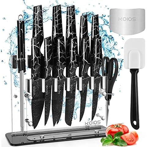 Knife Set, D.Perlla 16 Pieces White Kitchen Knife Set with Acrylic Stand,  High Carbon Stainless Steel, Non Stick Coated Knife Block Set, No Rust, Non