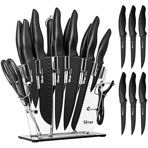 D.Perlla Knife Set 16 Pieces White Kitchen Knife Set with Acrylic Stand, High Carbon Stainless Steel, Non Stick Coated Knife Block Set, No Rust, Non