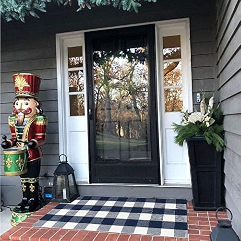 LEEVAN Black and White Rug 2X3, Washable Black Door Mat Cotton Woven Front  Porch Rug, Layered Door Mats Outdoor Welcome Indoor Door Mat, Farmhouse Go