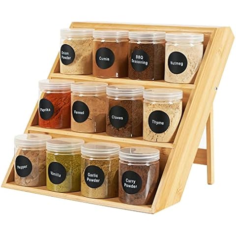 Oberhoffe Bamboo Spice Rack, 18-Jar Bamboo Countertop Spice