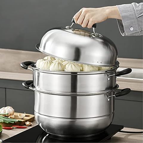 Yamde 2 Piece Stainless Steel Stack and Steam Pot Set - and Lid Steamer Saucepot Double Boiler