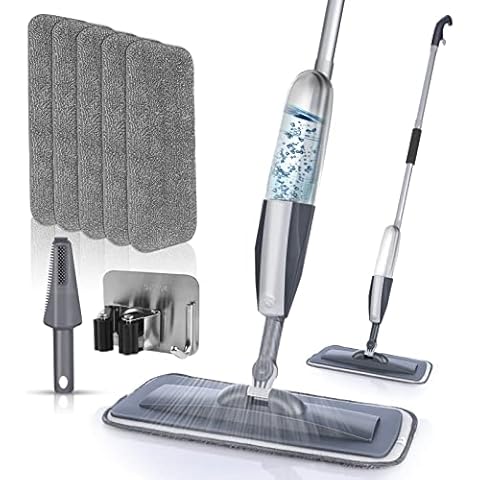 Bonpally 18 Microfiber Mop Floor Cleaning System, Flat Mop for Hardwood  Floors, Floor Scrub Brush with 57 Telescopic Handle, 2 in 1 Scrape  Squeegee