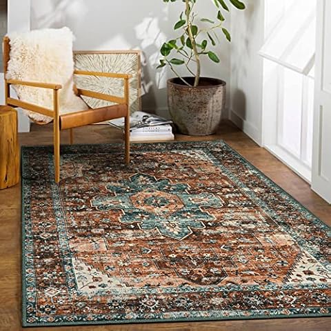  Art&Tuft Floral 5x7 Area Rugs - Stain Resistant Washable Rug,  Non-Skid Ultra Thin Rugs for Living Room, Farmhouse Oriental Floral Boho  Rug(Orange, 5'x7') : Home & Kitchen