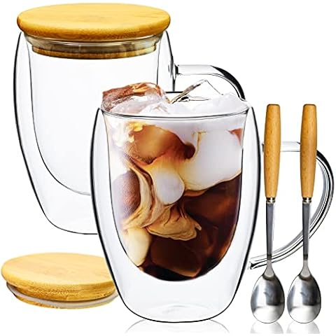 Bivvclaz 2-Pack 16 oz Double Wall Glass Coffee Mugs, Large Insulated Clear