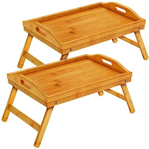 Home-it Bed Tray Table with Folding Legs, and Breakfast Tray Bamboo Bed Table