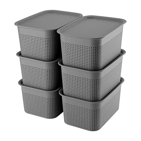 Bins with Bamboo Lids Plastic Storage Containers for Organizing
