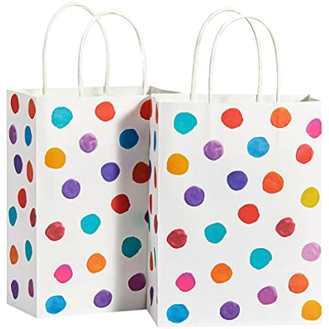 BagDream 24 Pieces 6 Colors Kraft Paper Party Favor Bags Large Gift Bags with Handles, Rainbow Goodie Bags for Kids Birthday, Wedding, Baby Shower