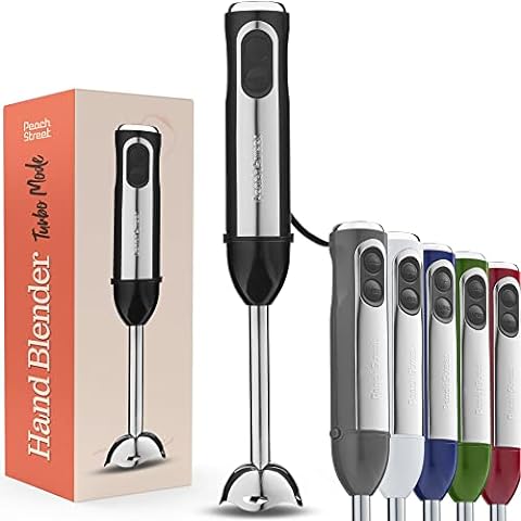 Immersion Portable Hand Blender,5-In-1 500W Handheld 8 Variable Powerful  Stainless Steel with Electric Whisker,2-Blades 860ml Food Processor,Chopper  600ml Mixing Beaker