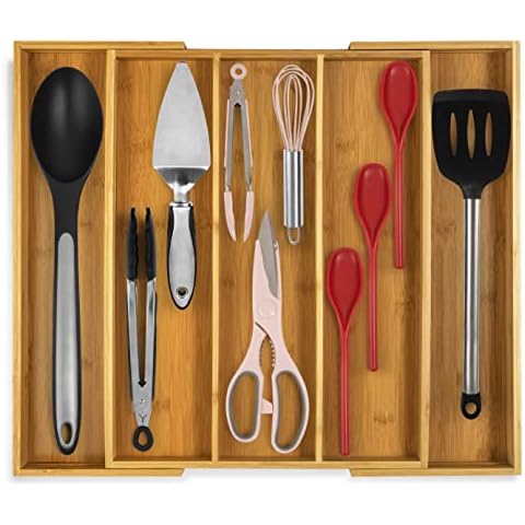 Bambloom Bamboo Drawer Organizer, Stackable Utensil Organizer for