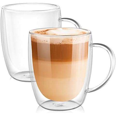 Crystalia Set of 2 Irish Coffee Mugs with Handle, Tall Funnel Clear Glasses for Iced Coffee, Latte, Cappuccino, Hot Chocolate