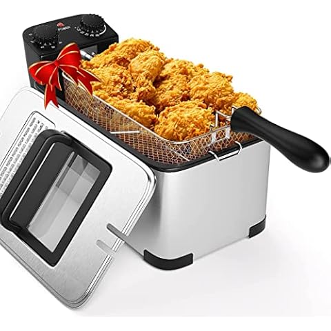 Aigostar Deep Fryer with Basket, 3L/3.2Qt Stainless Steel Electric Deep Fat  Fryer with Temperature Limiter for Frying Chicken, Tempura, French Fries