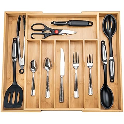 Utopia Kitchen Caddy Expandable Drawer Organizer, Bamboo Dividers Organizer  for Kitchen, Silverware, Flatware, Living Room, Makeup Drawer & Utensil  Holder, Natural Wood