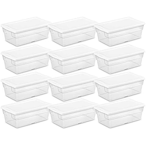  Citylife 1.3 QT 10 Pack Small Storage Bins Plastic Storage  Container Stackable Box with Lids for Organizing, Clear White