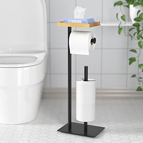 Toilet Paper Stand,Toilet Paper Holder Stand Beside Toilet Storage for  Bathtroom Storage,Bathroom Storage with Black Toilet Paper Holder Insert, Narrow Bathroom Cabinet for Small Space,Black by AOJEZOR 