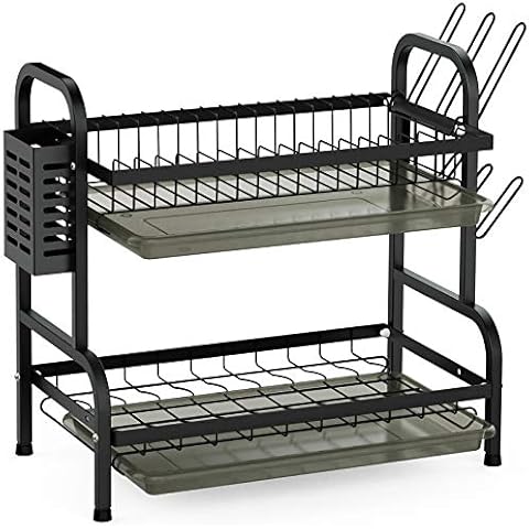 Never Rust Aluminum Dish Rack and Drain Board with Utensil Holder,  Tomorotec 2-tier Kitchen Plate Cup Dish Drying Rack Tray