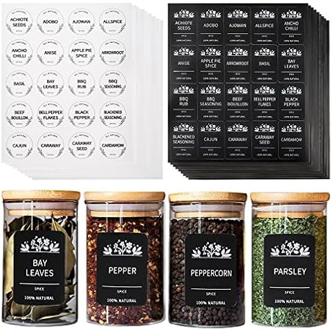 160 Spice Jar Labels: Printed Minimalist Black Matte Vinyl Spice Labels.  Quality Waterproof & Removable Stickers. Modern Pantry Organization 