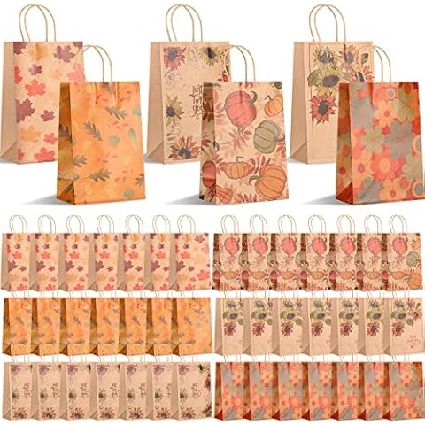 36 Pcs Thanksgiving Gift Bags with Handles Thanksgiving Gift Treat Bags  Fall Candy Bags Fall Goodie Bags with 36 Fall Leaves Fall Paper Bags for  Party