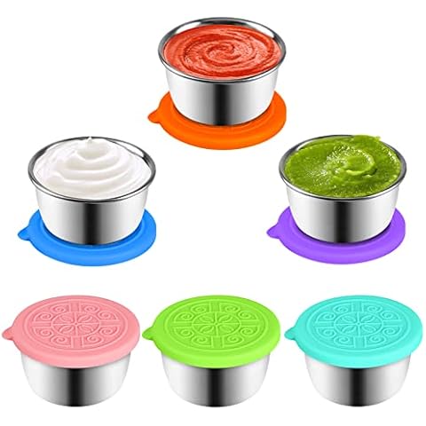 6pcs Salad Dressing Container, 1.7oz/50ml Leak-proof Stainless Steel &  Silicone Sauce Cups With Lid, Reusable Small Seasoning Containers, Suitable  For Lunch Box, Easy To Open, Picnic & Travel