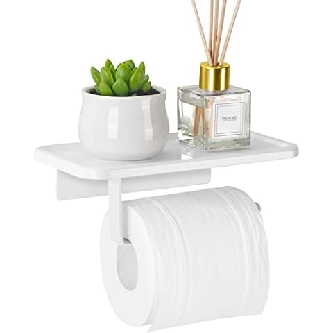 NearMoon Toilet Paper Holder with Shelf, Heavy Duty Bath Toilet Roll Holder  with Phone Shelf Tissue Hanger for Bathroom/Kitchen Wall Mounted(Metal 