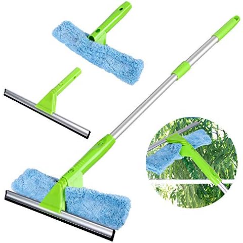 Professional Window Cleaning Kit,11-Inch Squeegee with Microfiber Scrubber