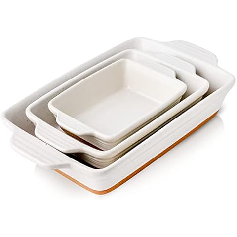 Bico Magnolia Floral Stoneware Baking Dish Set, Set of 2, Large & Medium Rectangular Baking Pan Set, Lasagna Pan, Casserole Dish, Microwave