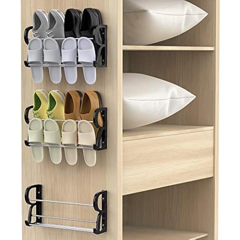 DEYILIAN Wall Mounted Shoe Rack, 3 Pack, Stainless Steel, Black, Space Saving, Convenient Storage, Easy Installation, Multi-functional, No Drilling