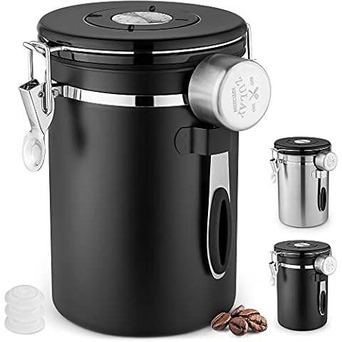 Barvivo Brushed Steel Coffee Canister - Airtight, Date Tracker & Measuring  Scoop 