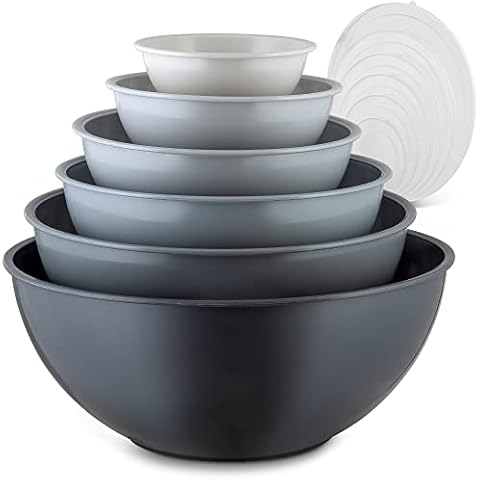 12pc Microwave Safe Mixing Bowl Set with TPR Lids - Durable, Versatile, Grey